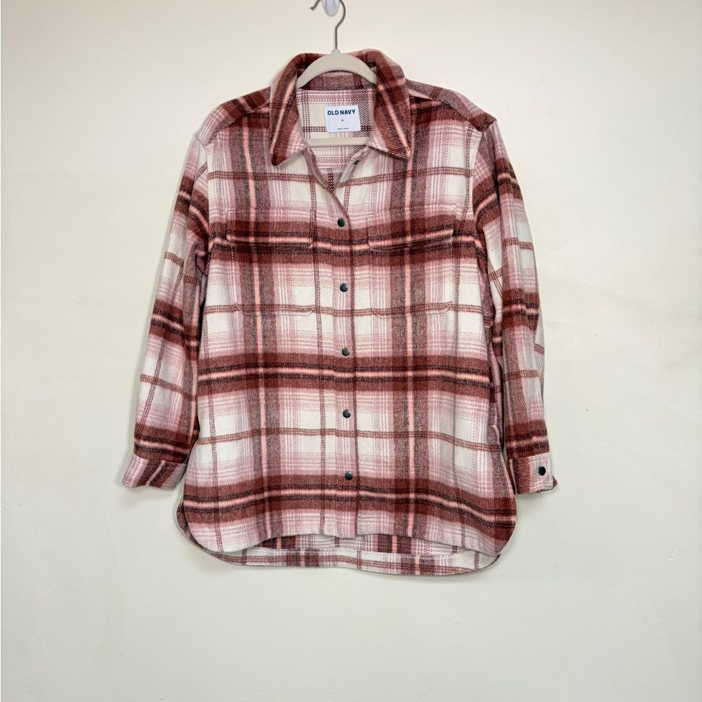 Old Navy Oversized Women's Pink Plaid Shacket - Size‎ M